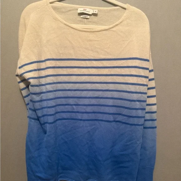 Vineyard Vines 100% Cashmere blue and white striped sweater size Medium - Picture 4 of 5